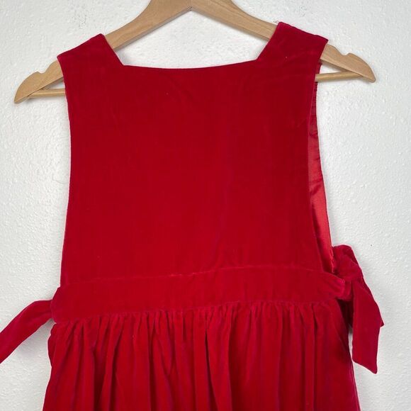 VTG Red Velvet Square Neck Overall Tie Waist Dress - Picture 7 of 8